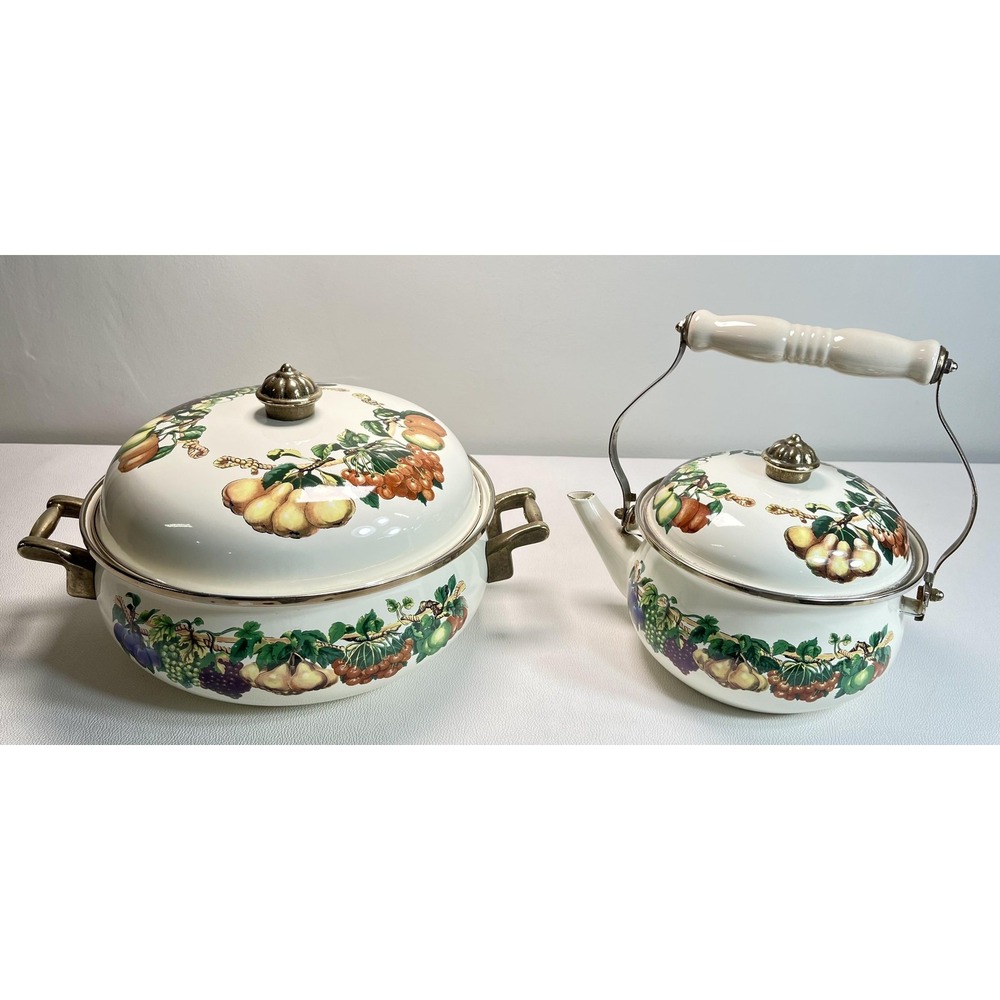 Vintage Tabletops Unlimited Orchard Harvest Dutch Oven Teapot‎ Set Fruit Decor